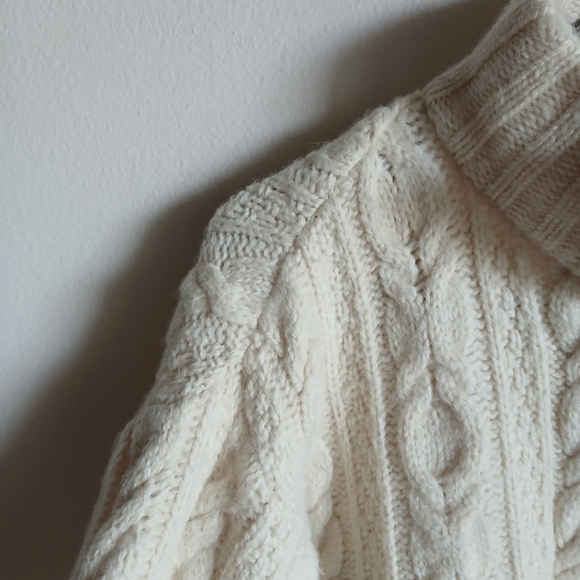 Inis Crafts Sweater Medium Full  Zip Wool Fisherman Knit Ireland Cable knit FLAW - Picture 6 of 11
